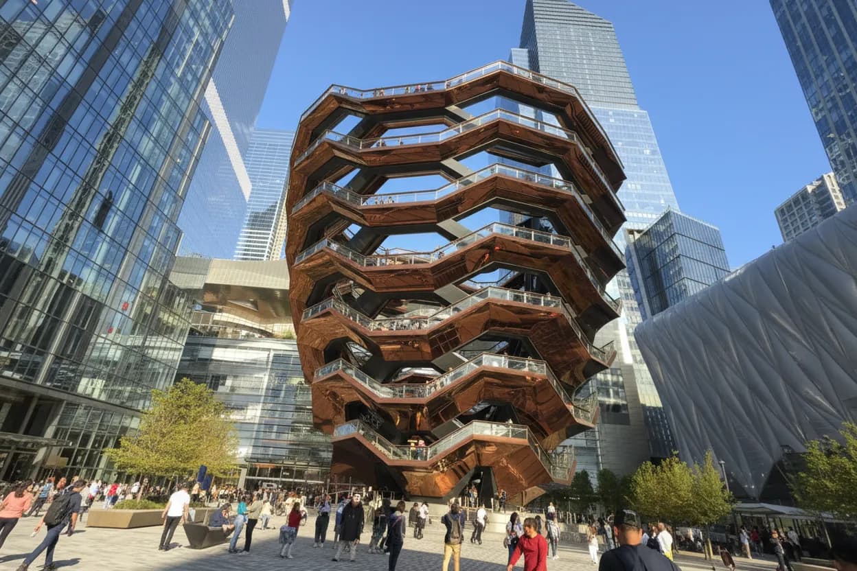 A honeycomb structure of interlocking staircases in a plaza