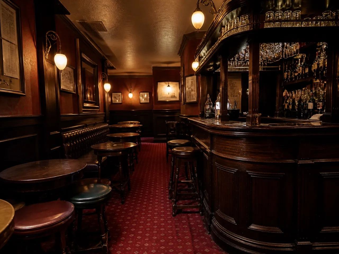Small upstairs bar room with a short counter and low warm lighting