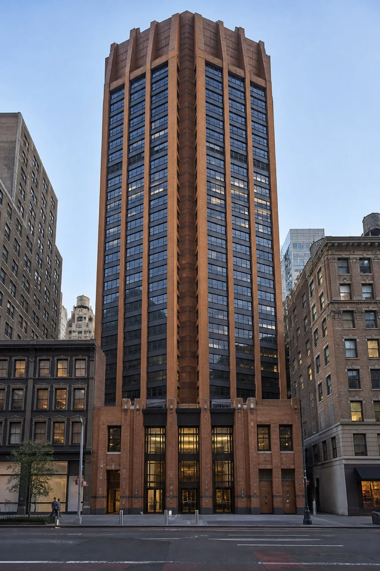 Midtown Manhattan tower rising above the surrounding blocks