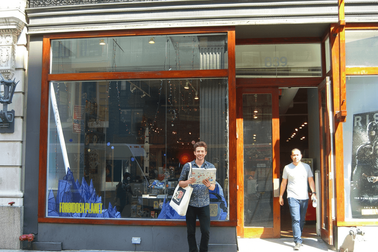 Comic-shop start for a Marvel Rivals-inspired NYC sketch route