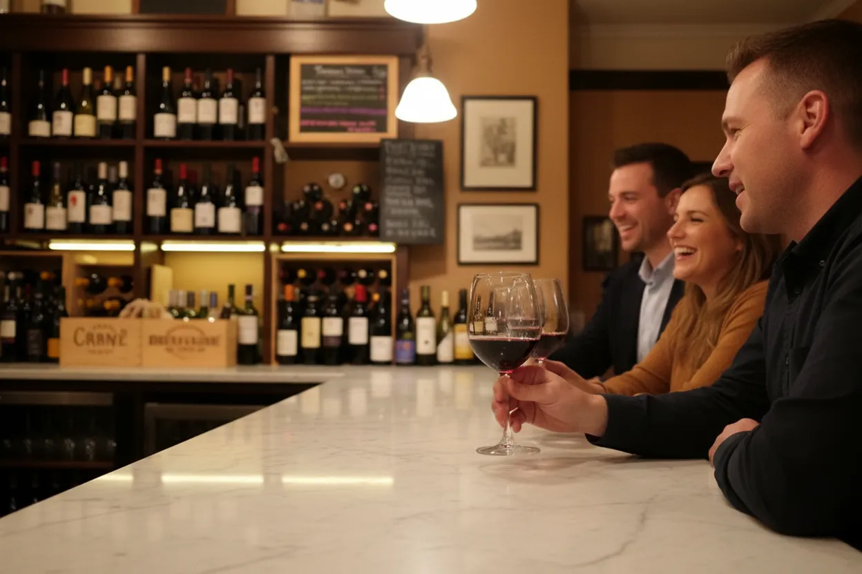A cozy natural wine bar interior downtown