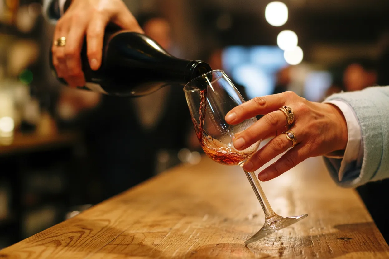 Natural wine being poured at a downtown NYC bar