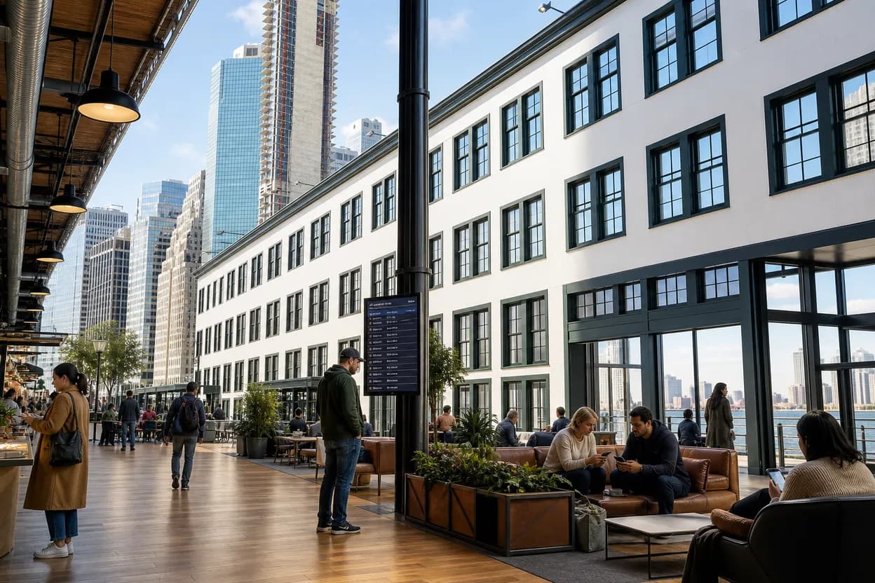 Seaport food-hall finish for a NYC indoor route