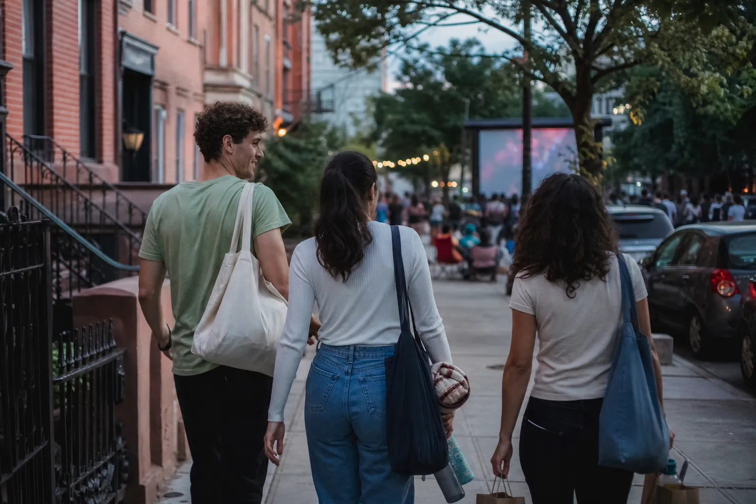 Street-level route context for NYC Outdoor Movie Night Plan With Snacks Nearby in Brooklyn, NYC.