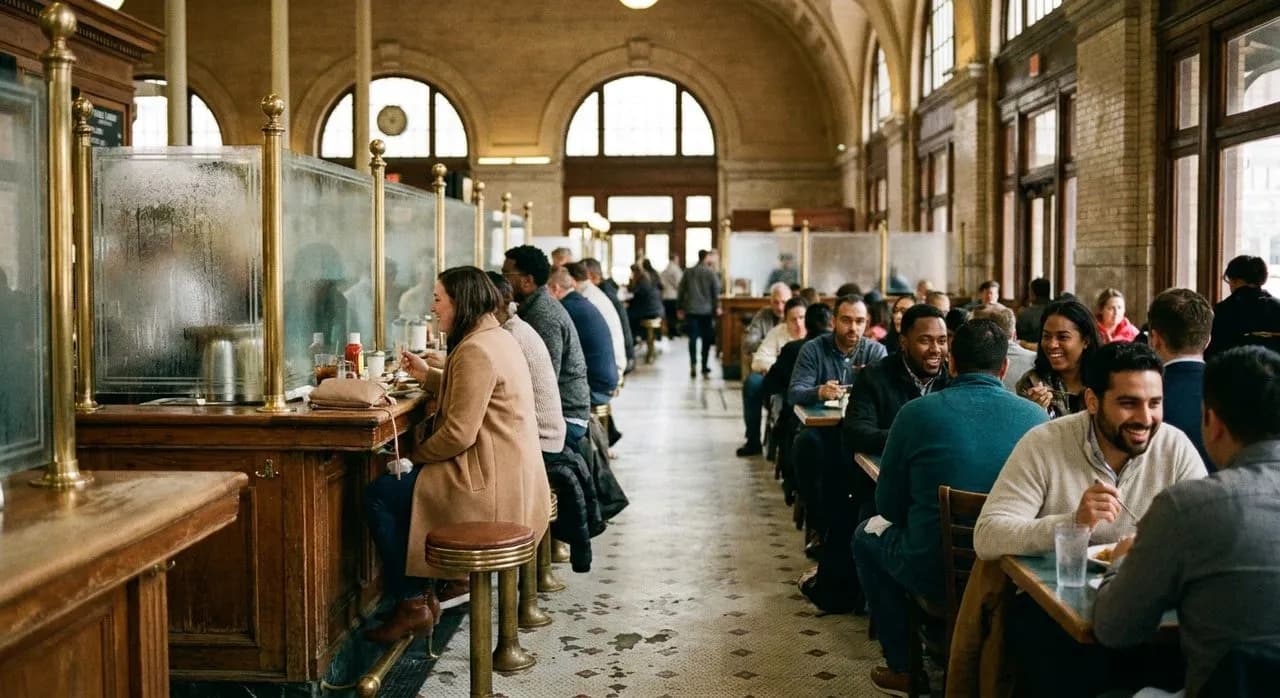 The Oyster Bar Counter Below Grand Central's Ceiling Nobody Looks Up At