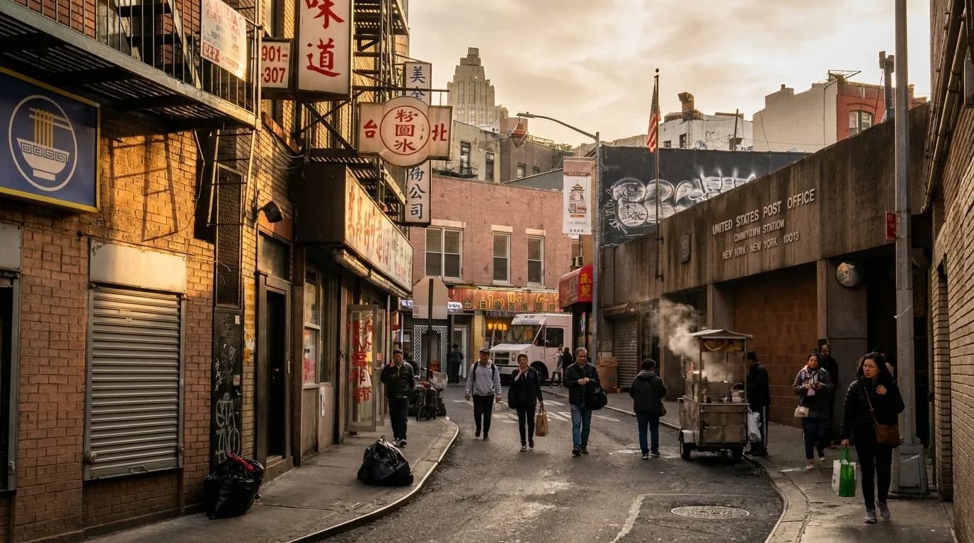 Historic storefront of Nom Wah Tea Parlor on Doyers Street in Chinatown, Manhattan