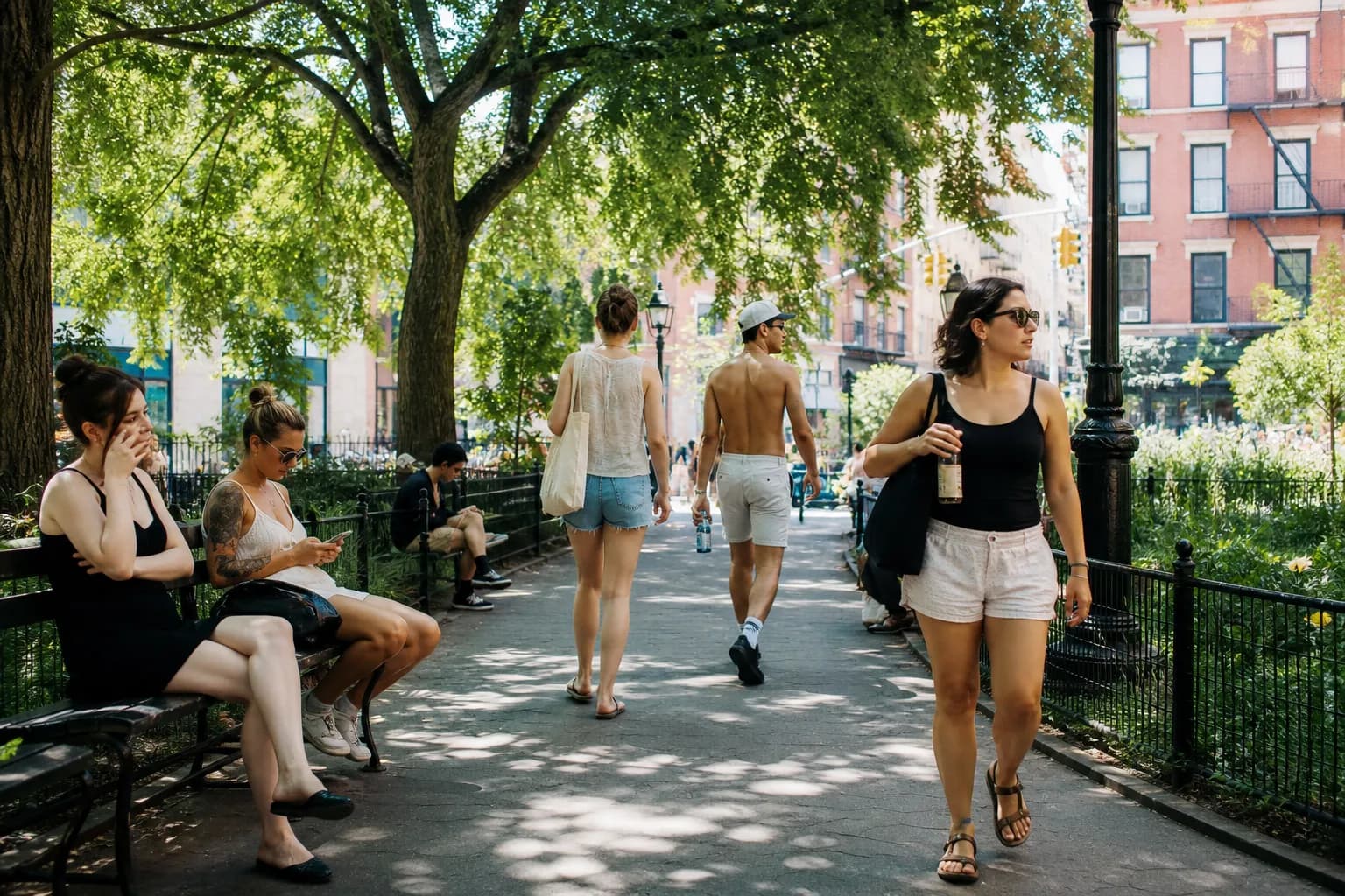 Realistic editorial cover scene for NYC Park Loops For Weather Heat Wave Recovery in East Village, NYC.