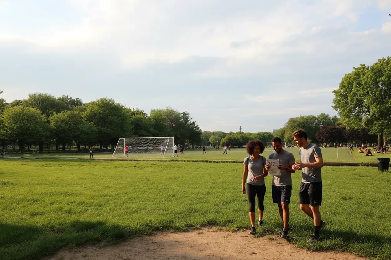 Open Queens soccer-field reference for a public pre-match route