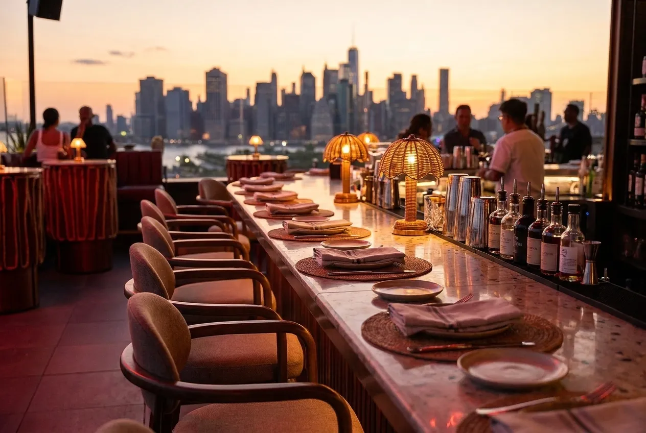Empty stools along a restaurant bar set for walk-in diners