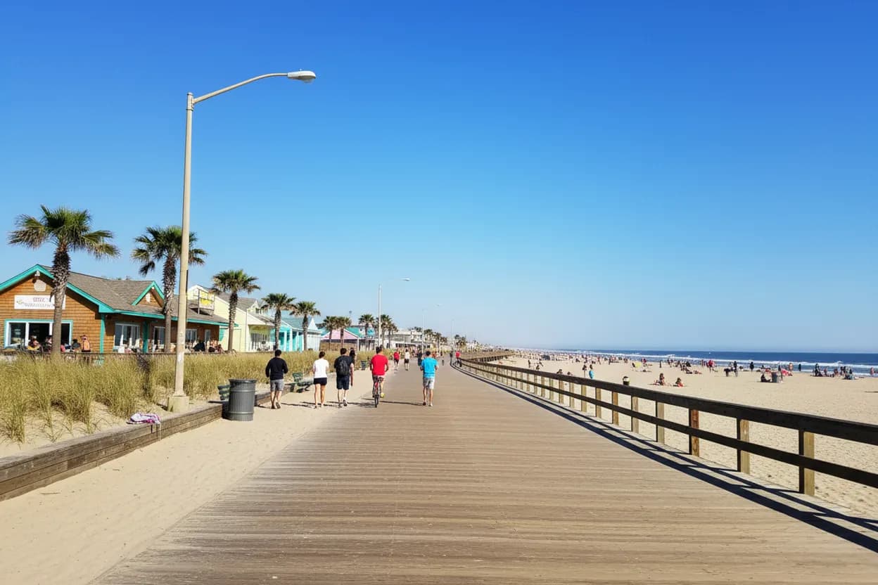 Rockaway Beach boardwalk on a summer day