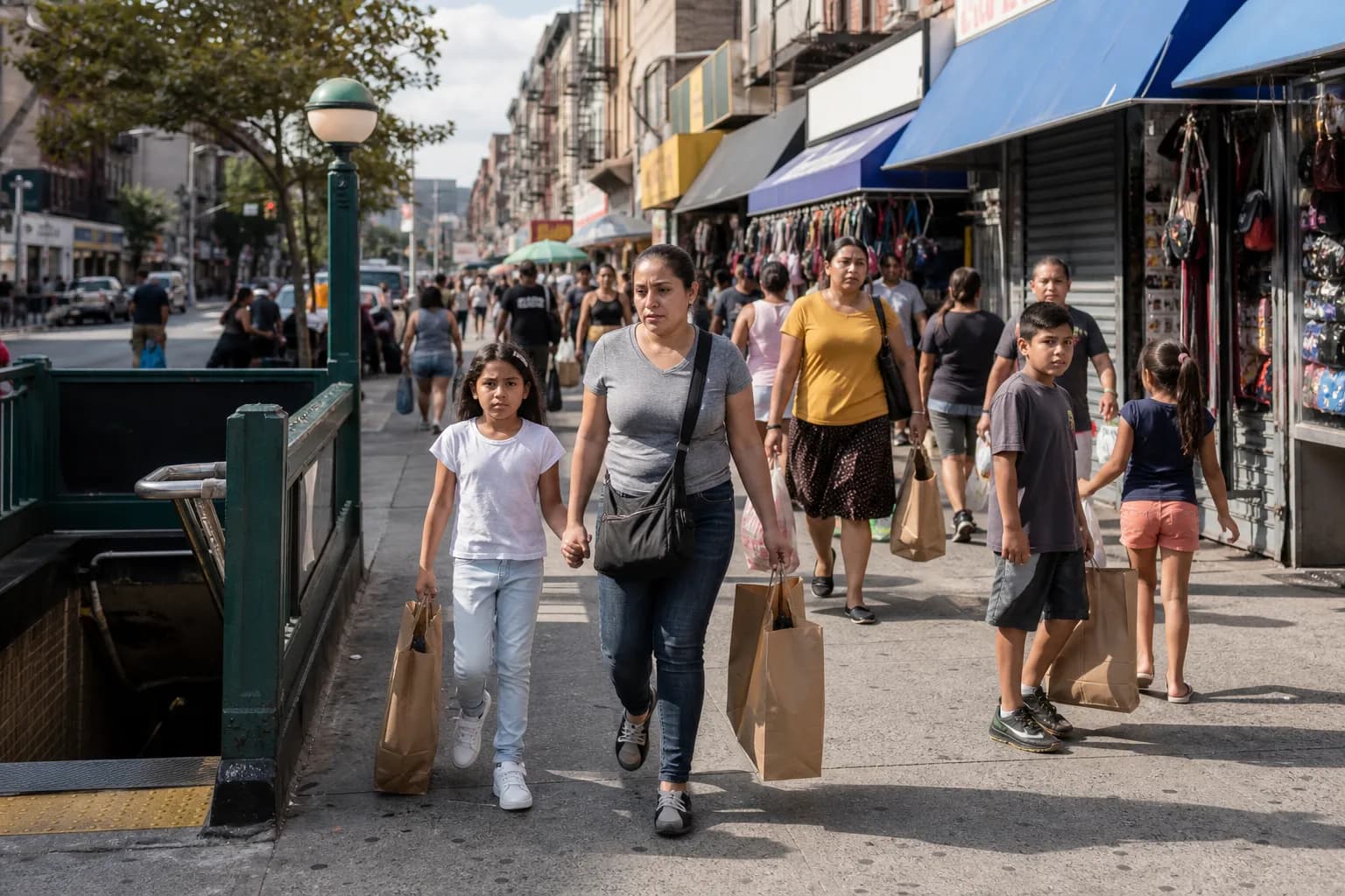 Brooklyn shopping street near transit during back-to-school season