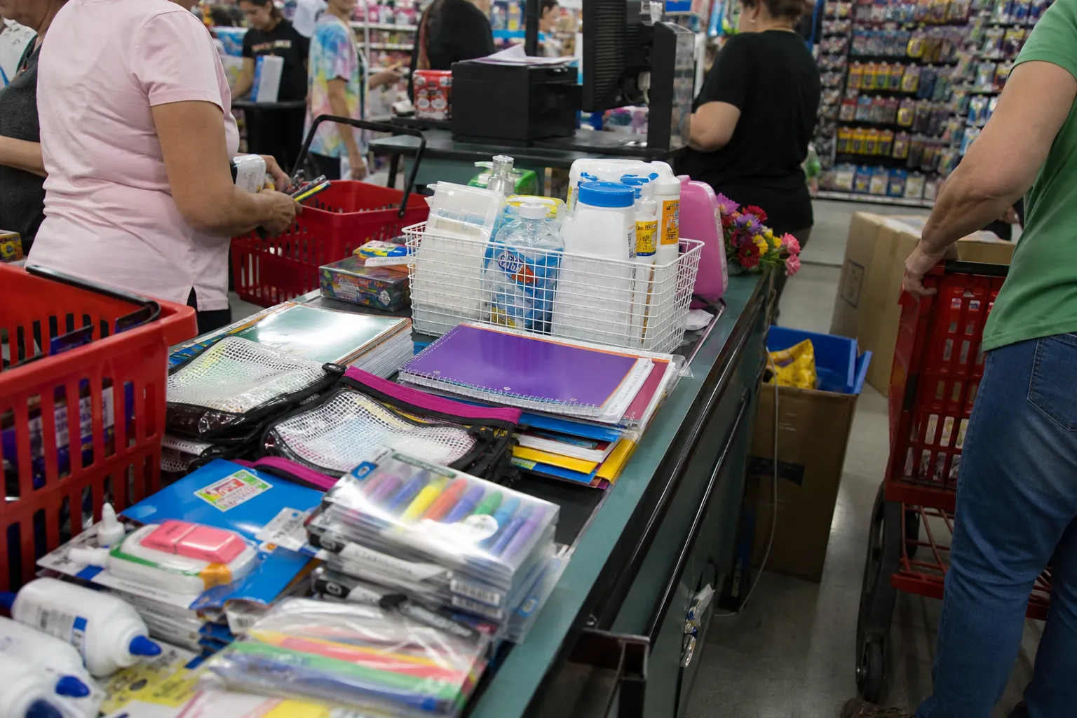 Discount store checkout counter with school supplies in Brooklyn