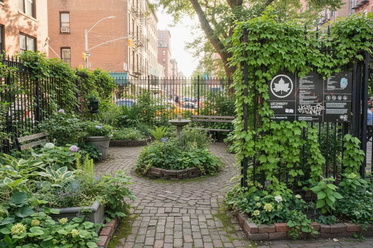 A shaded pocket garden just off a busy NYC street