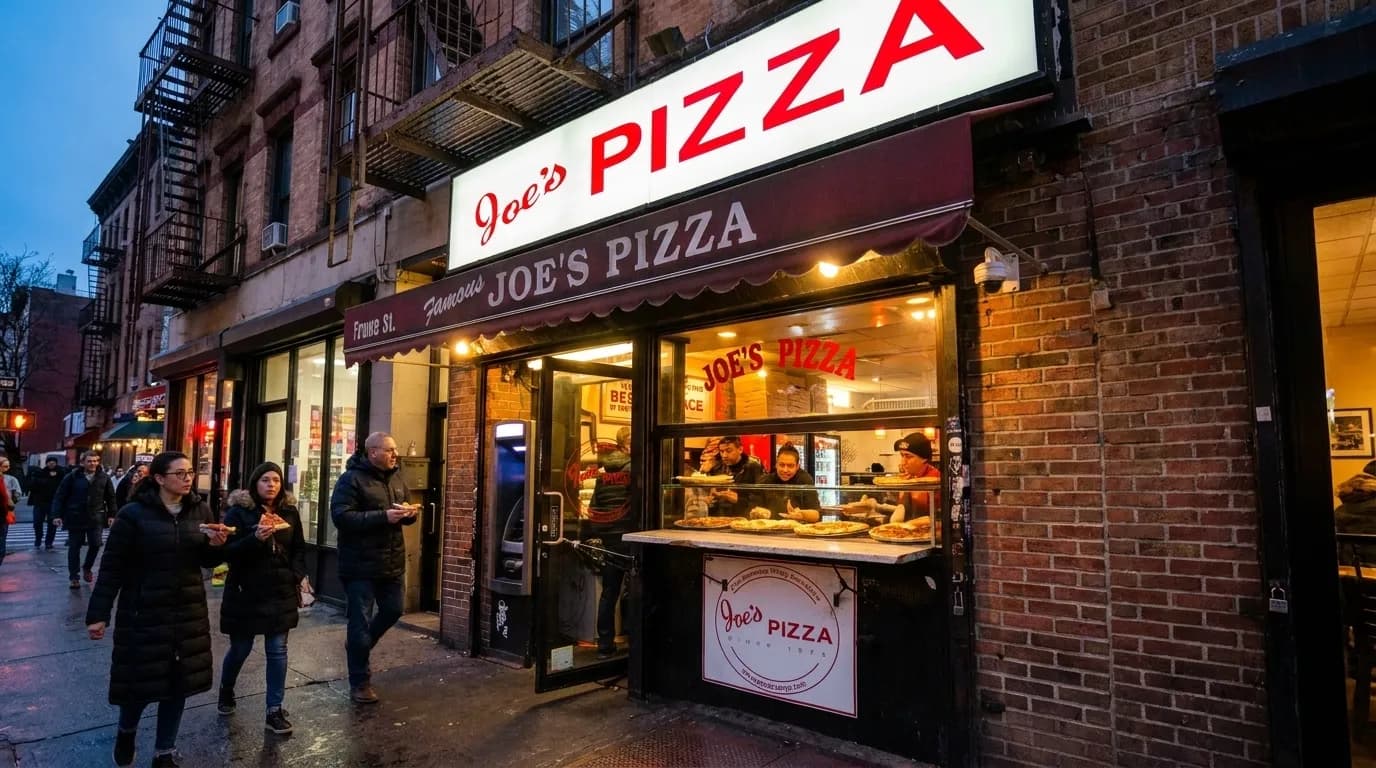 Joe's Pizza storefront on Carmine Street in Greenwich Village