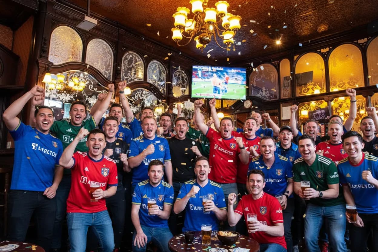 Supporters reacting to a match at a NYC soccer bar