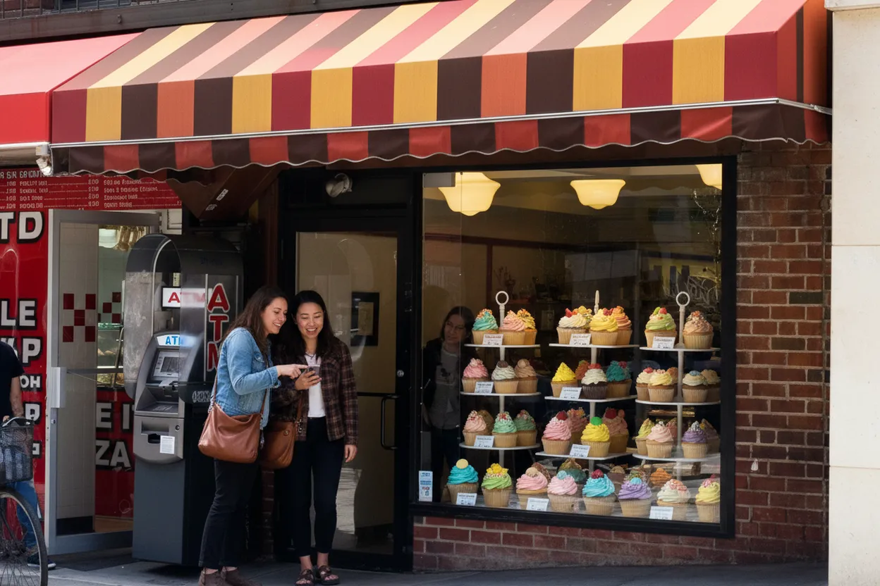 Cupcake-window dessert stop for a NYC cafe route