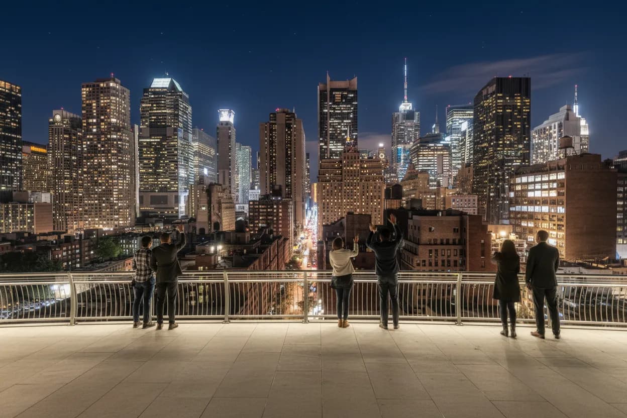 Safe public waterfront skyline stop for a night-sky plan