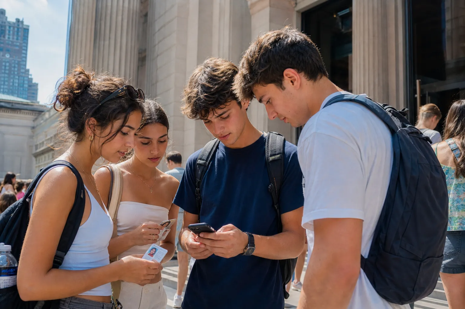 Students checking a museum route before a NYC campus tour