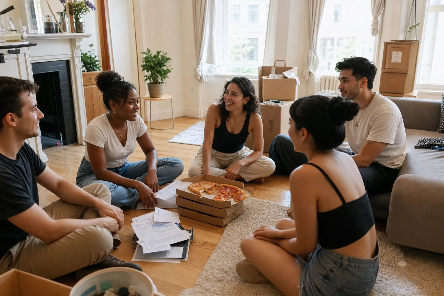 NYC student roommates choosing a bright shared apartment