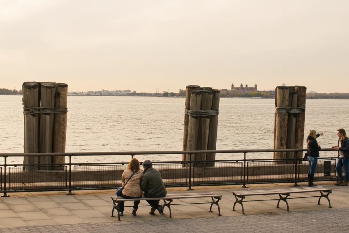 A harbor promenade at the tip of Manhattan