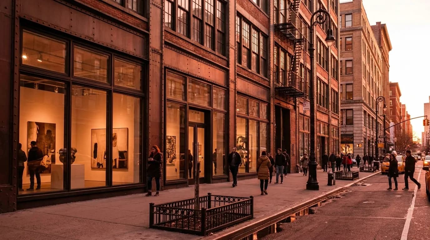 Chelsea gallery district street view with contemporary art spaces