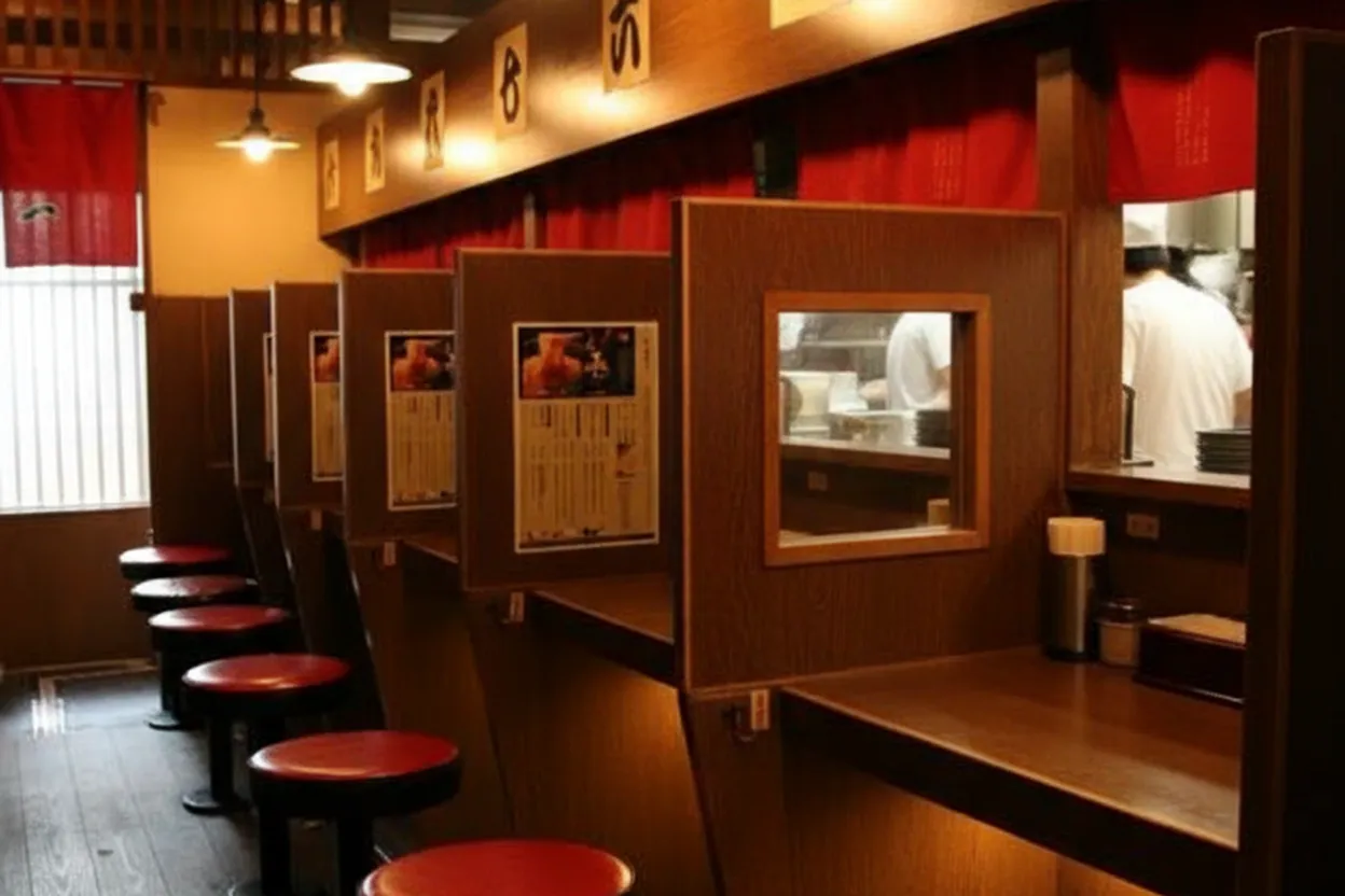 Solo dining booths at a NYC ramen counter