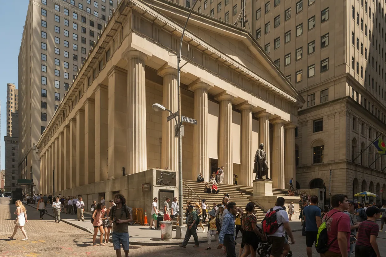 A columned historic hall on Wall Street