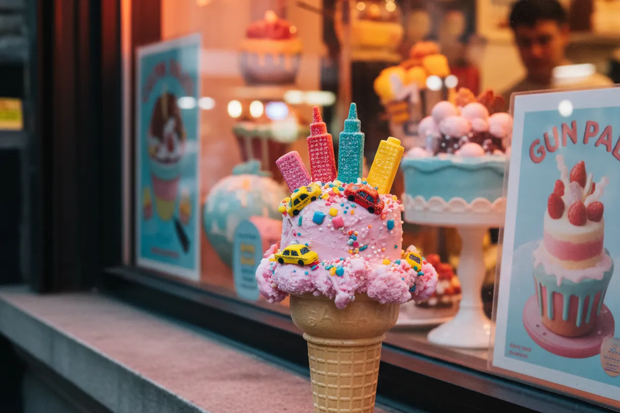 A creative ice cream cone at a late-night NYC counter
