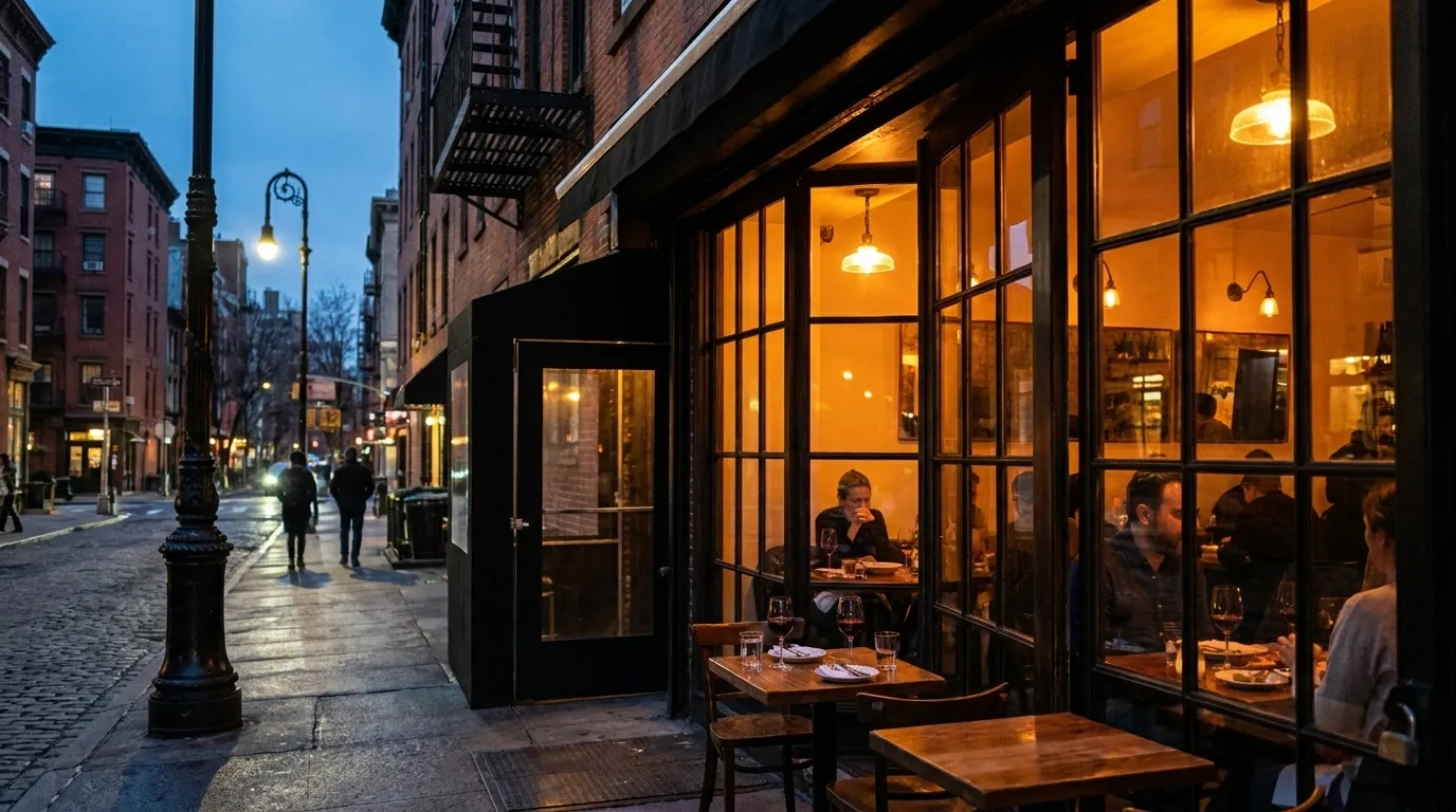 The Ten Bells wine bar storefront on Rivington Street in Manhattan's Lower East Side
