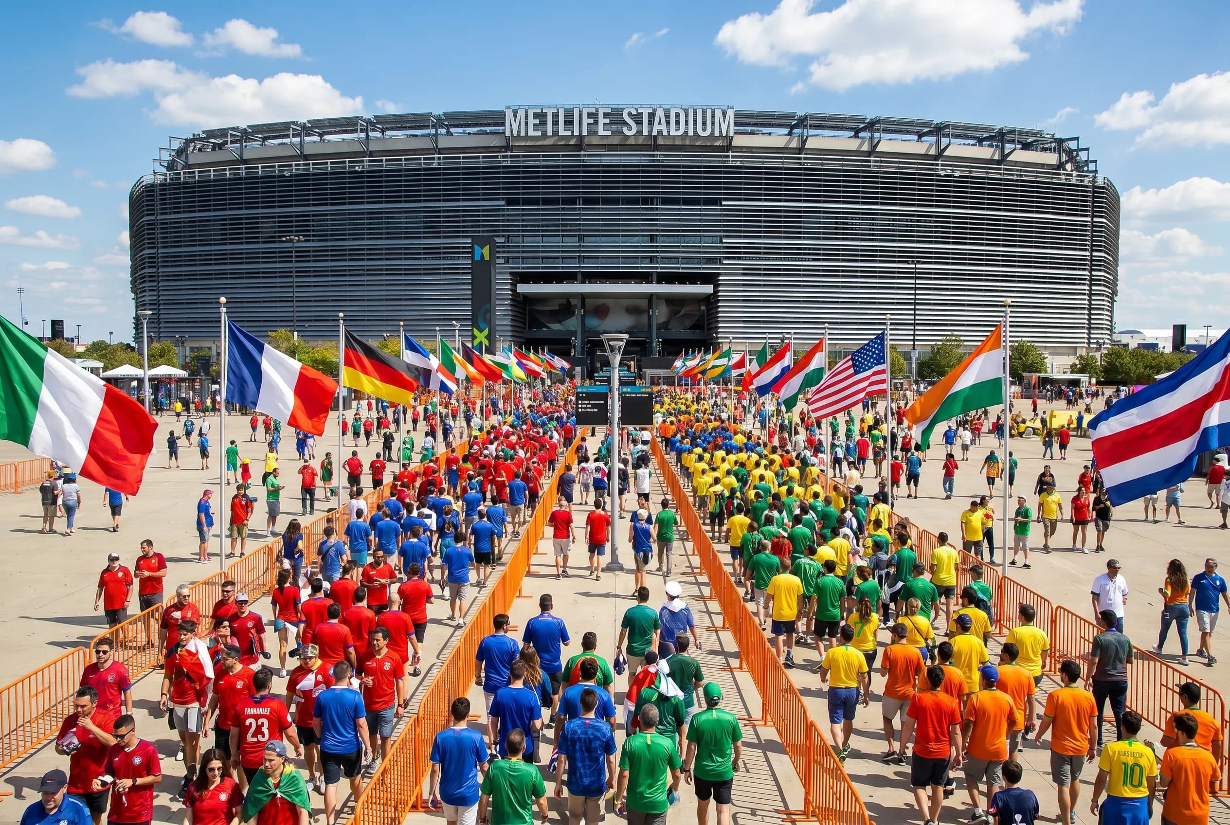 International soccer supporters arriving outside the New Jersey stadium for the World Cup final.