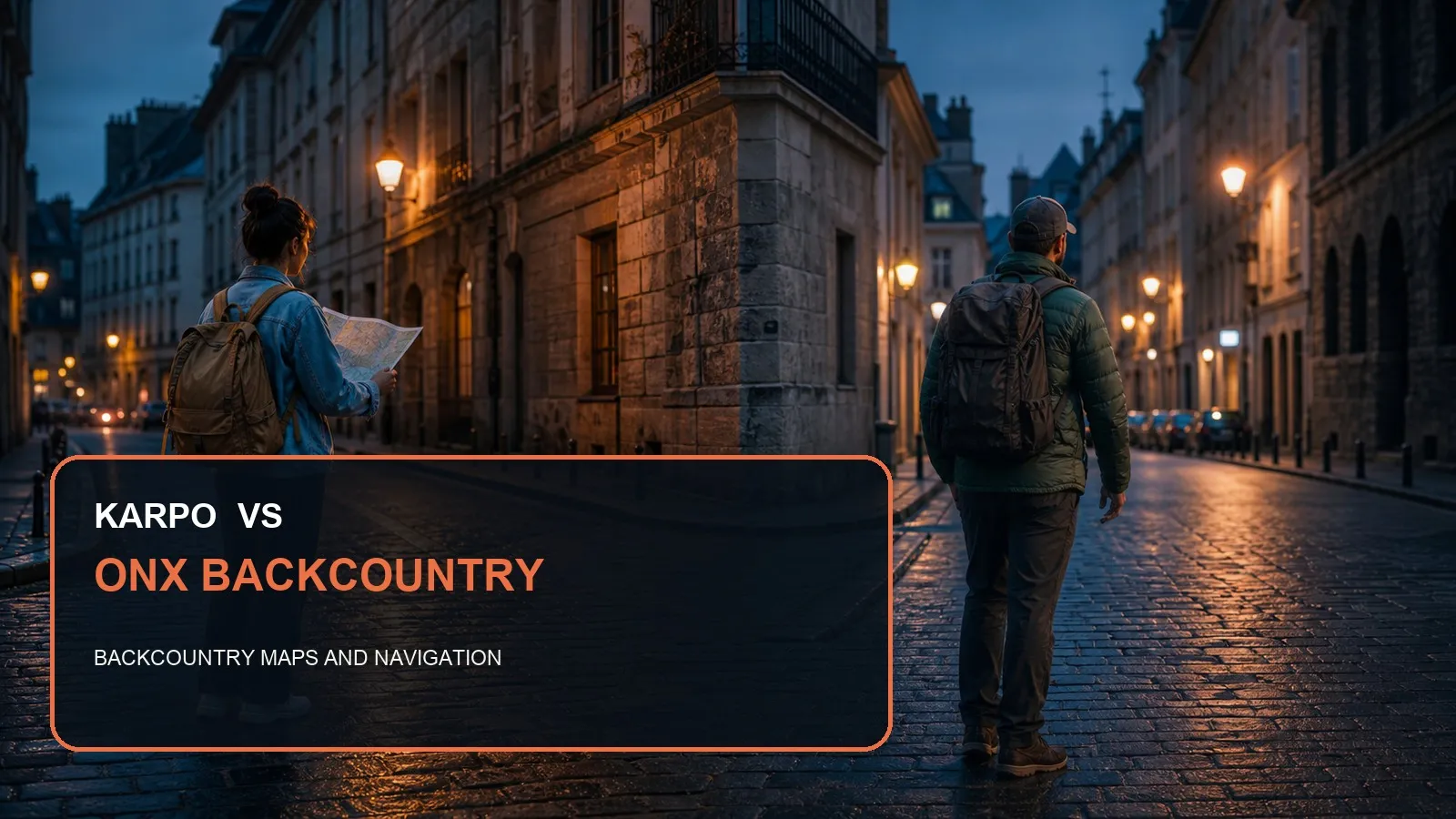 Karpo versus onX Backcountry in a photorealistic editorial comparison.