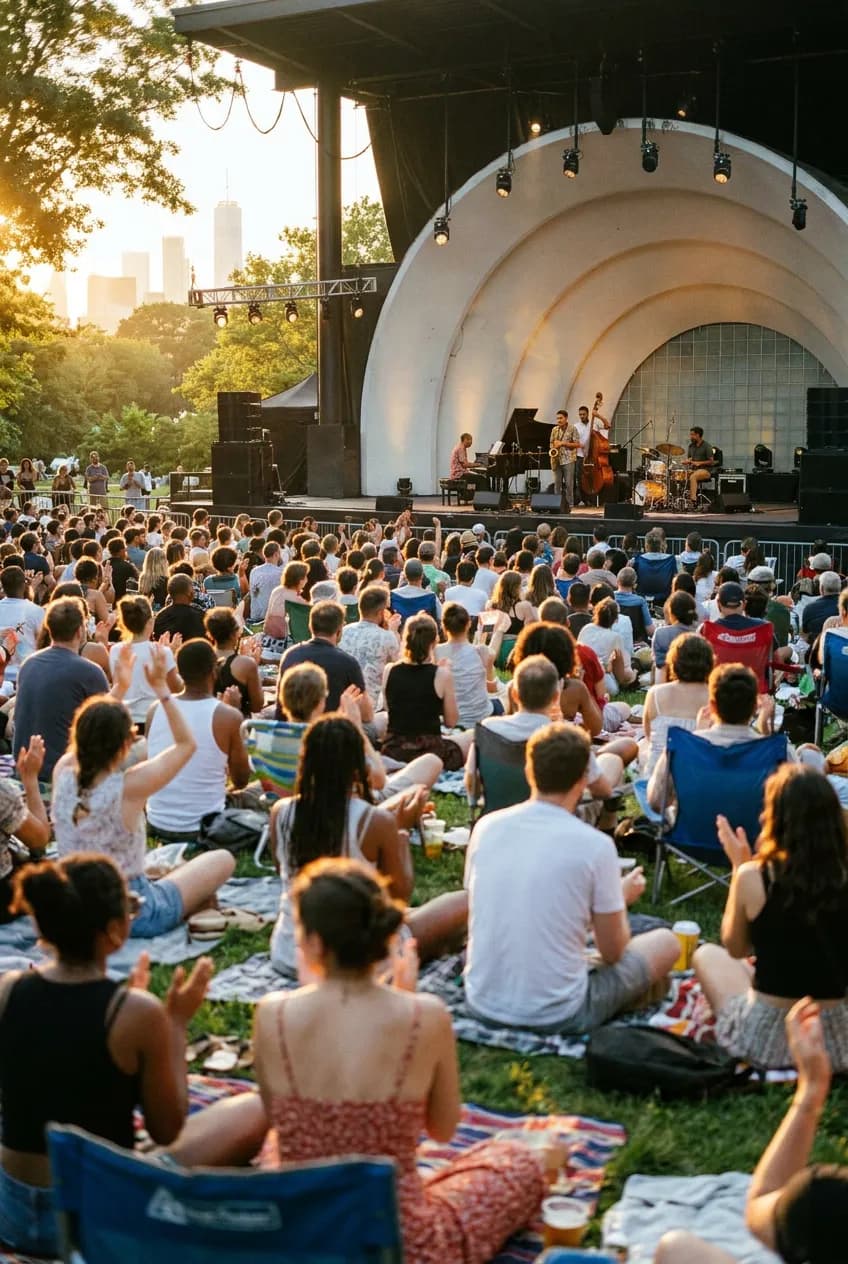 Outdoor jazz audience in a Brooklyn park