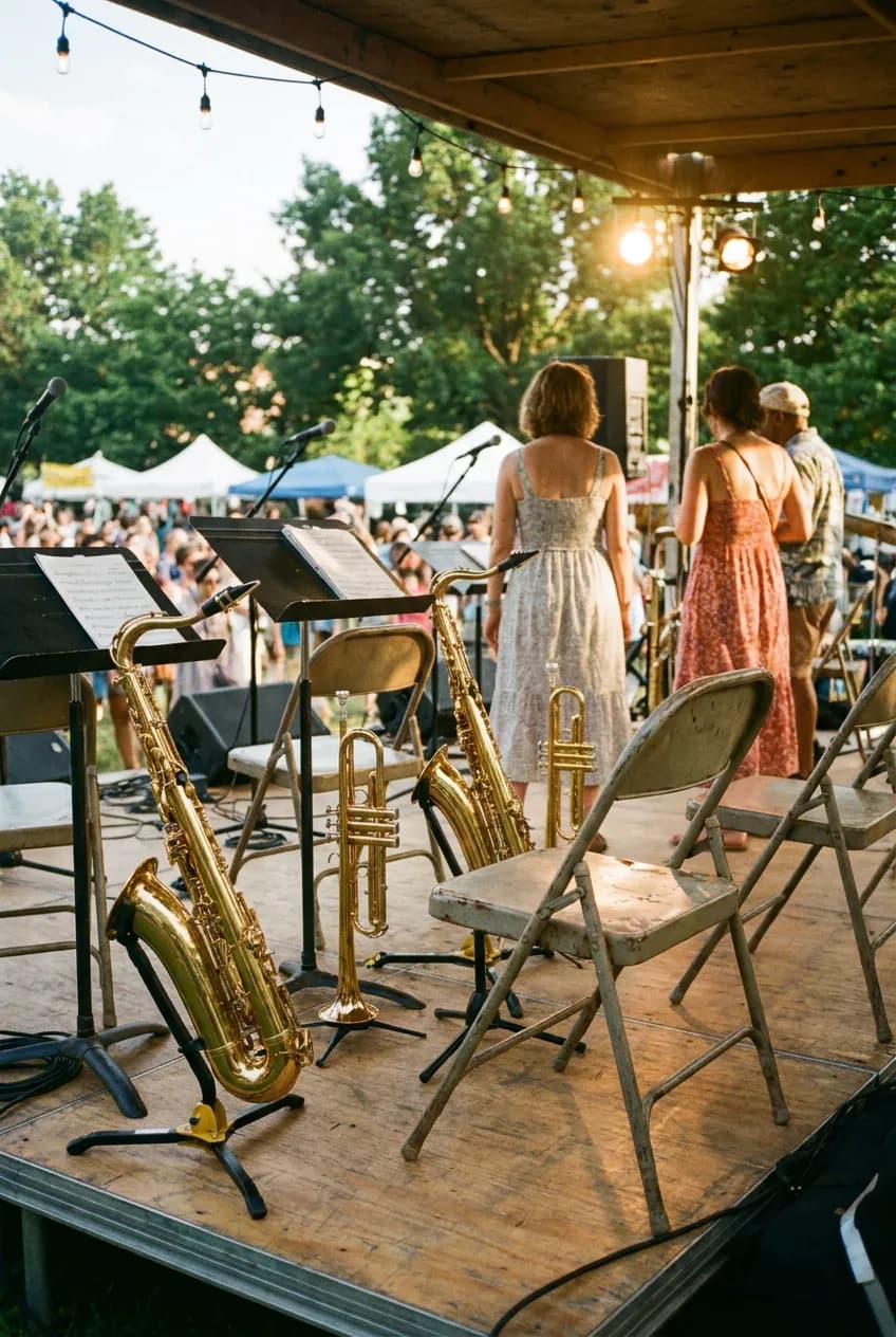 Brass instruments at a summer jazz performance