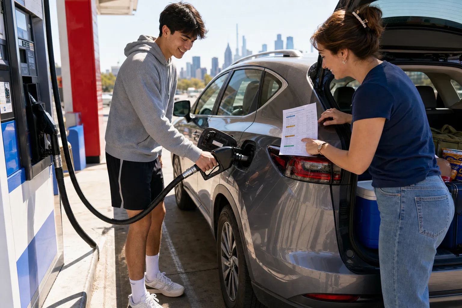 Gas station budget stop on a college road trip to New York