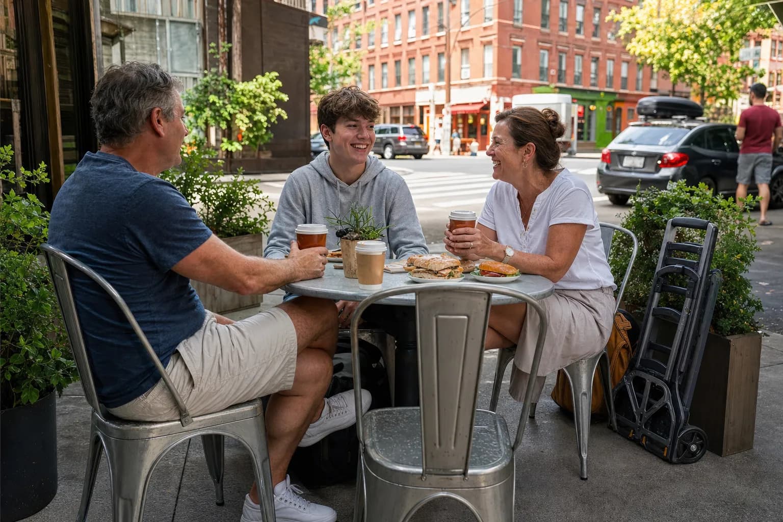 Post-drop-off parent food stop in NYC
