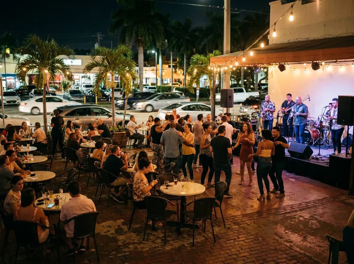 Patio table at Ball & Chain where live salsa starts at 9pm and the mojitos are muddled to order