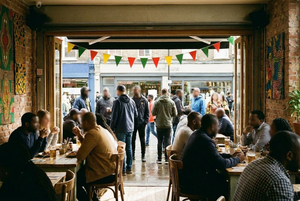 A Peckham Restaurant in London Where Scotland vs Brazil Brings the Neighbourhood Together - scene