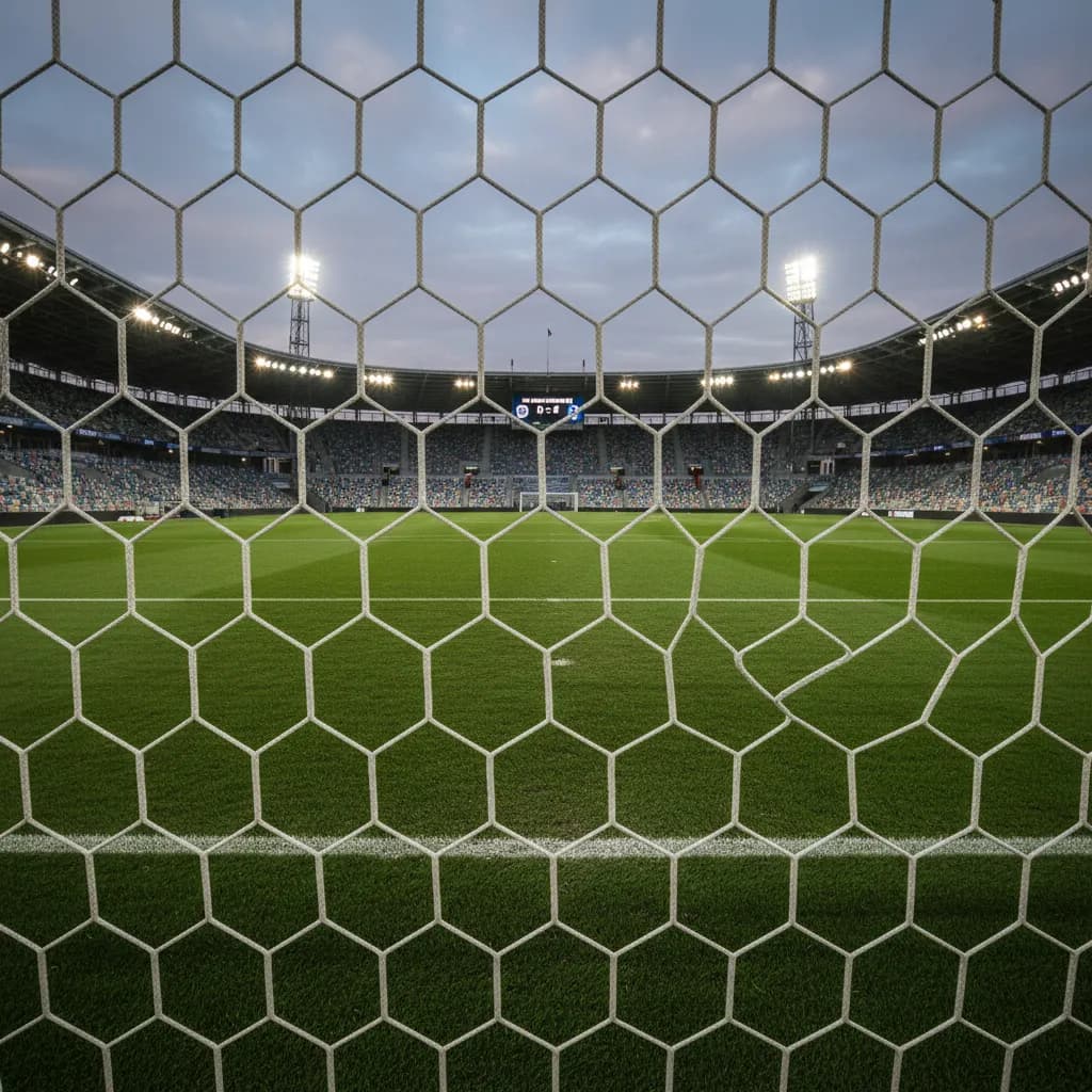 Five soccer balls lined up on a penalty spot in sequence showing progression of kicks