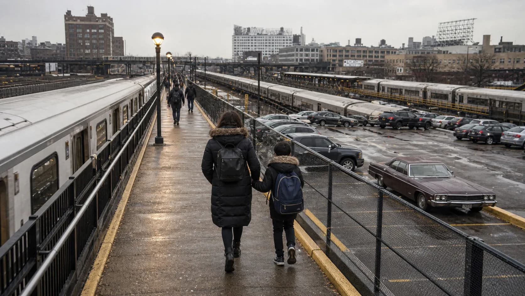 NYC subway commuters with backpacks, suggesting taxpayers balancing school-year routines and federal news.