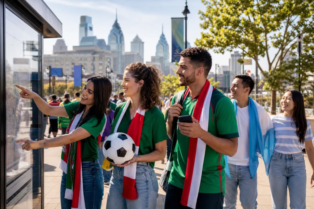 Philadelphia fans checking a World Cup match-day route
