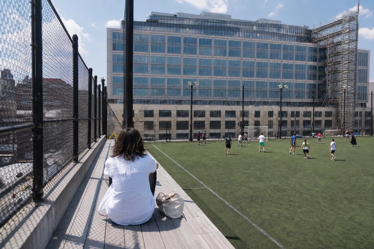 NYC experience scene for Pier 40 Rooftop Soccer: A Casual Hudson River Game Plan