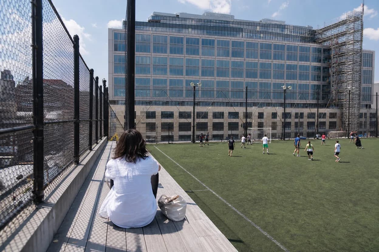 NYC experience scene for Pier 40 Rooftop Soccer: A Casual Hudson River Game Plan