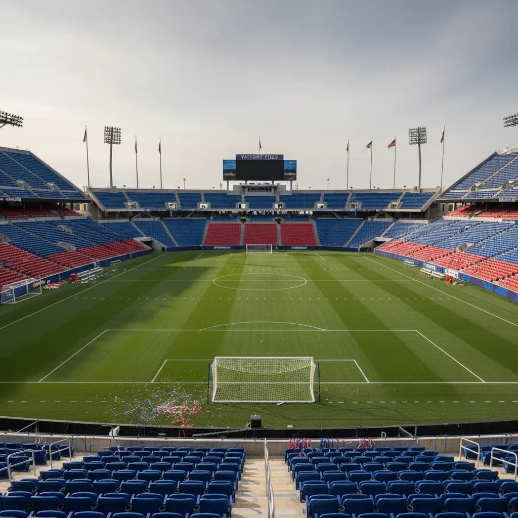 An empty American stadium with US flags at half-mast after the USMNT World Cup exit