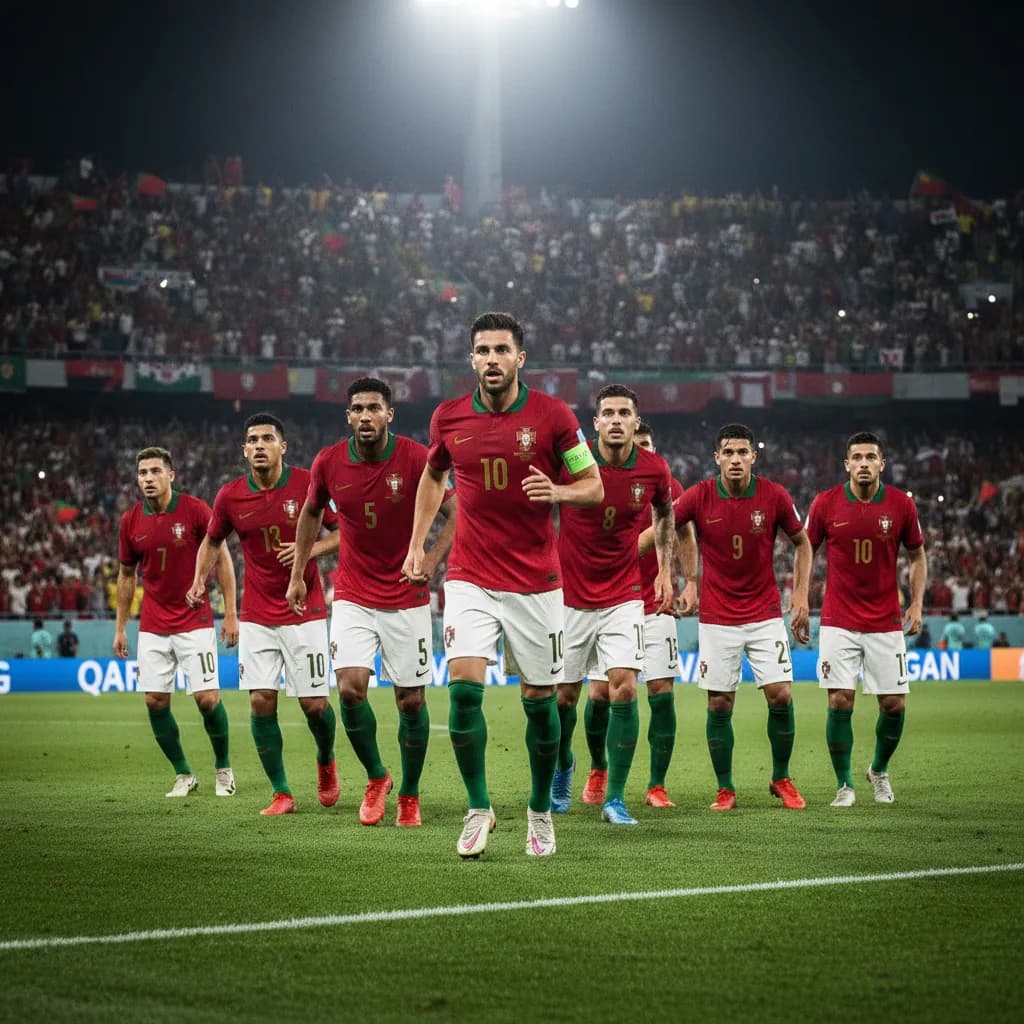Portugal players attacking in numbers in red jerseys during World Cup 2026