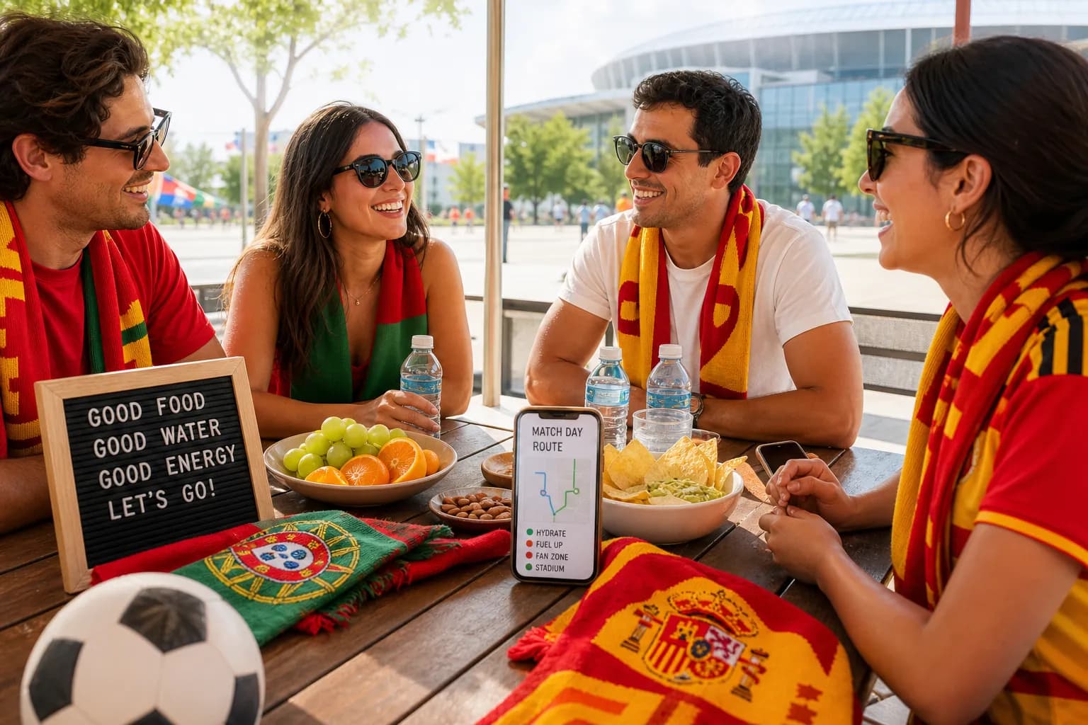 Arlington fans using food and hydration as part of a Portugal vs Spain route