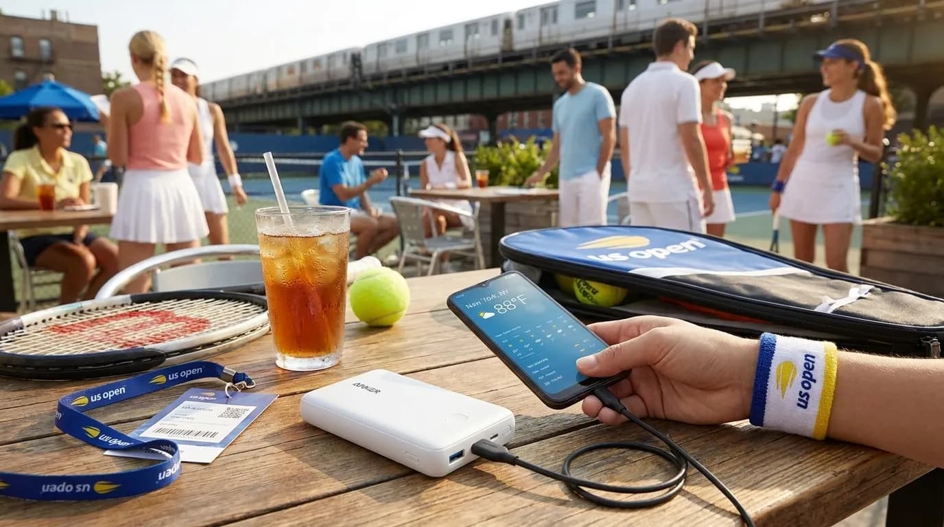 Bright editorial scene supporting Preventing Phone Overheating During Hot US Open Sessions.