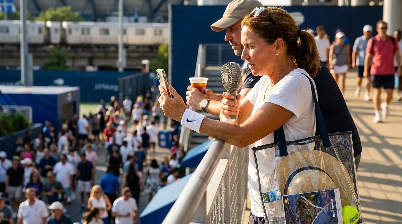Bright editorial scene supporting Preventing Phone Overheating During Hot US Open Sessions.