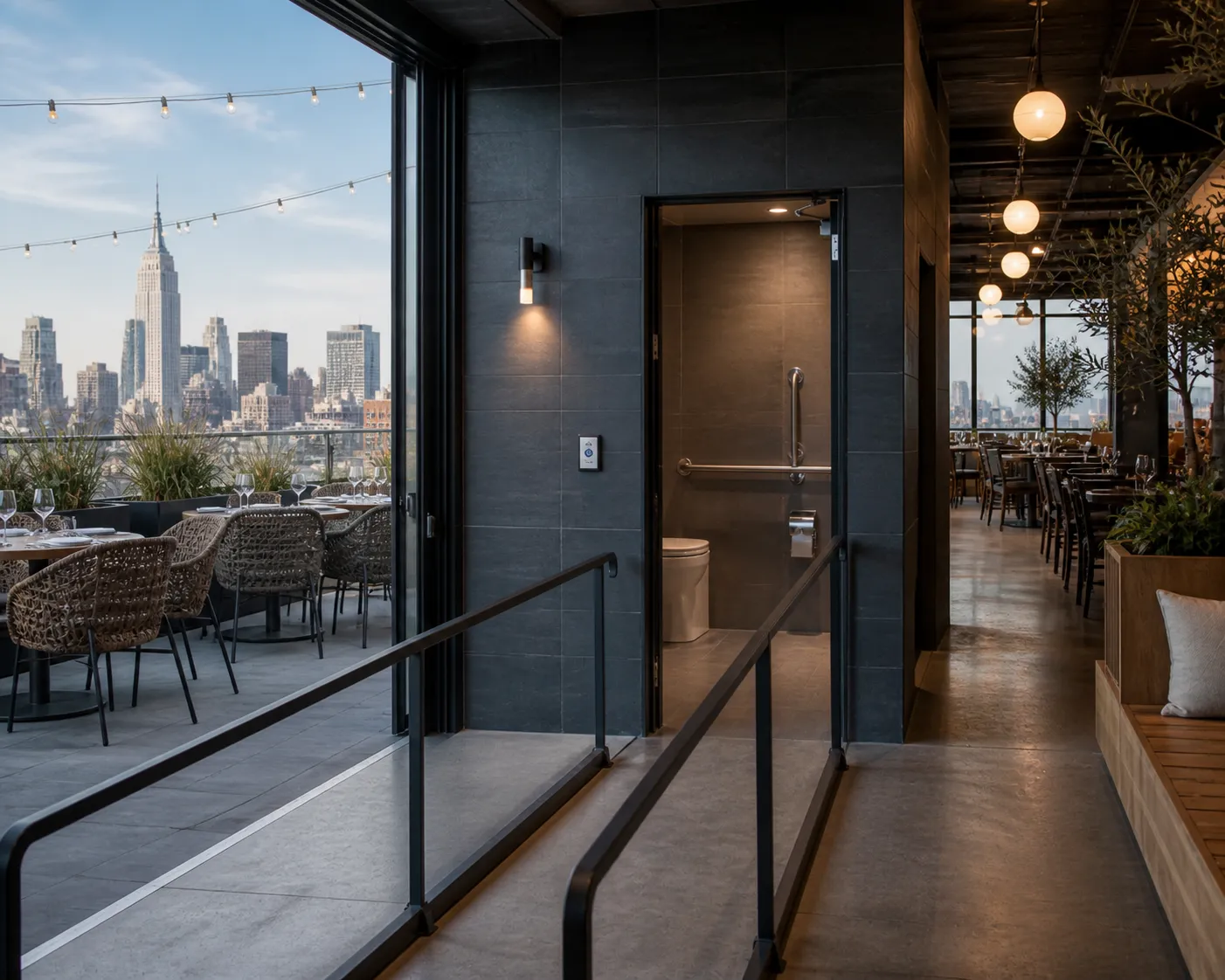 Local NYC scene for Wheelchair Accessible Rooftop Restaurants NYC With Step-Free Restrooms.