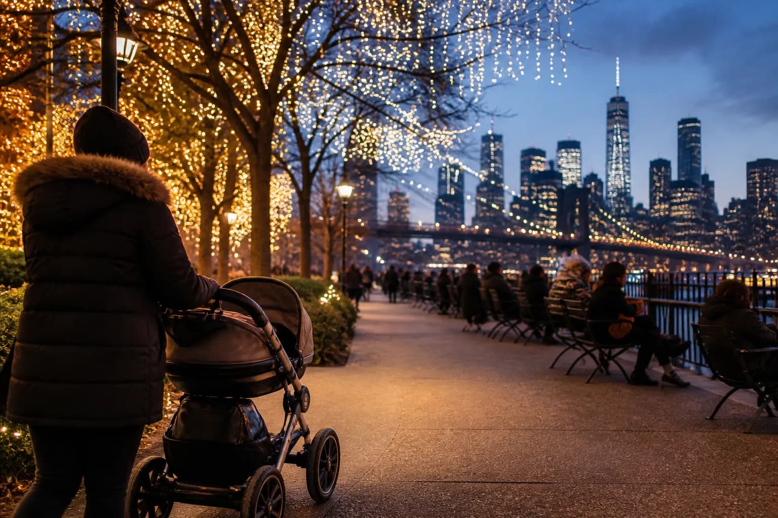 Local NYC scene for Stroller Friendly Christmas Lights NYC Stroller-Friendly NYC Holiday Lights Route.