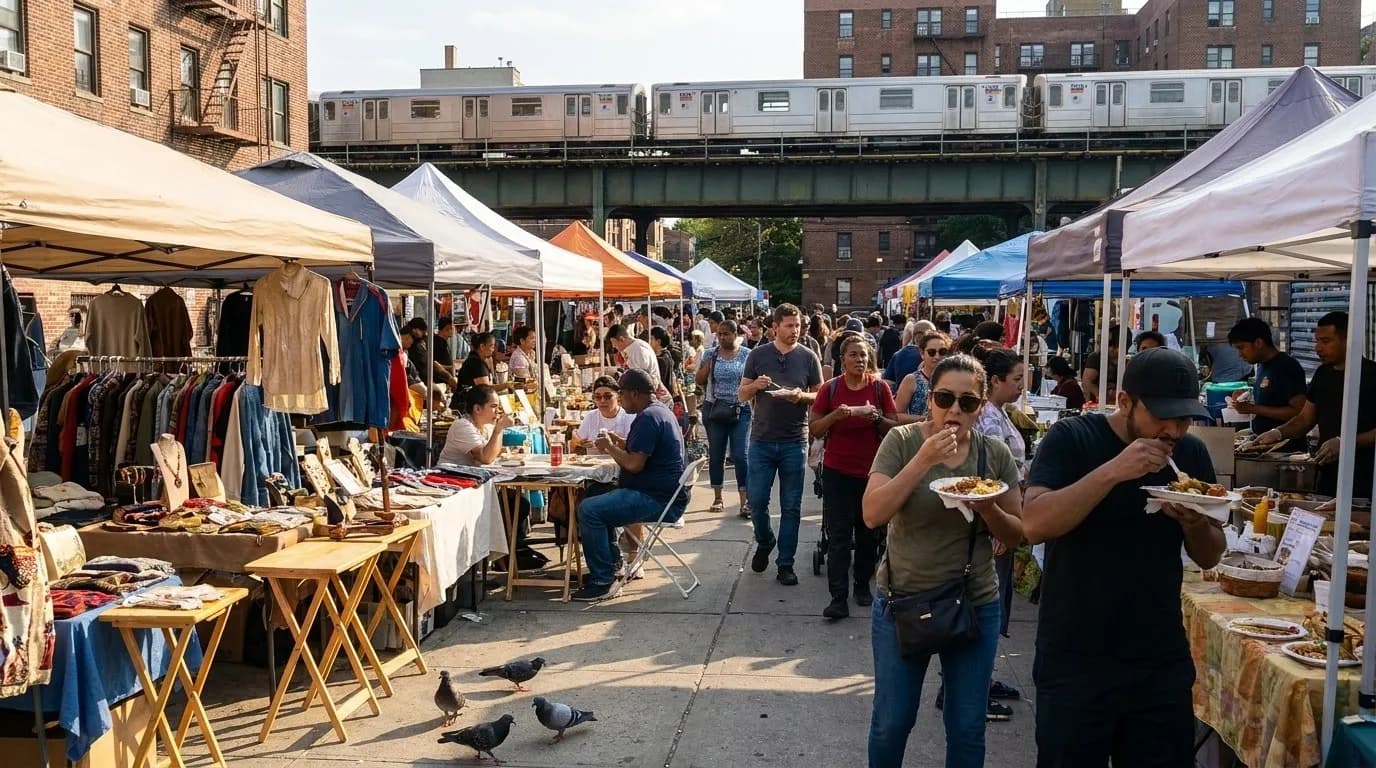 Cover scene for Queens Flea Markets Where Food Stalls Beat the Shopping